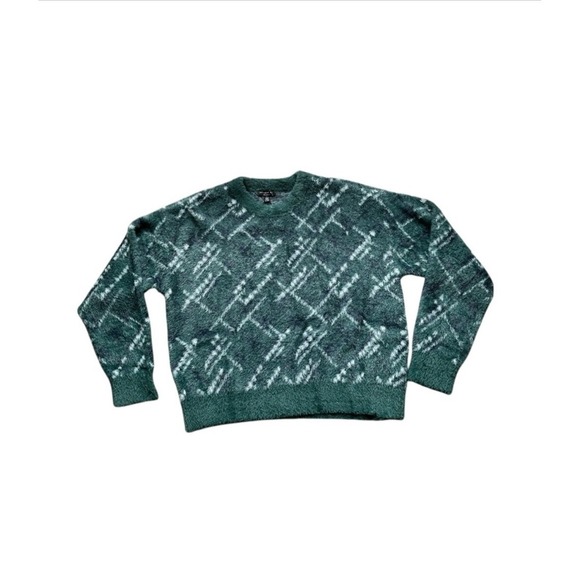 Current Air  Emerald Green Argyle Sweater Fuzzy Knit Pullover Crewneck Women. - Picture 4 of 4